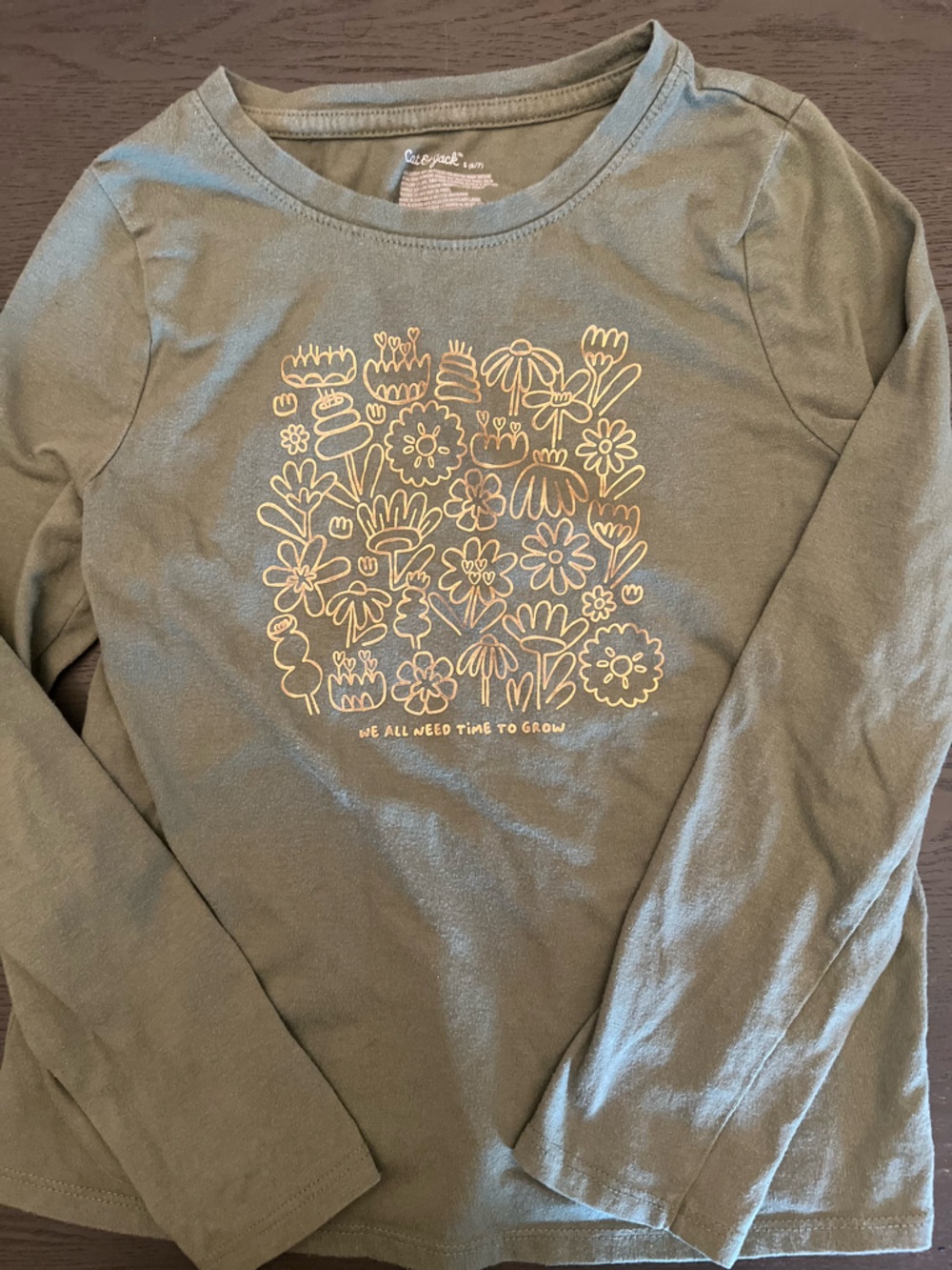 Cat & Jack Olive Green Crewneck - Time to Grow Gold Graphic